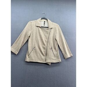 Hamsa Jacket Womens Small Beige Asymmetrical Zip Moto Cotton Blend Lightweight